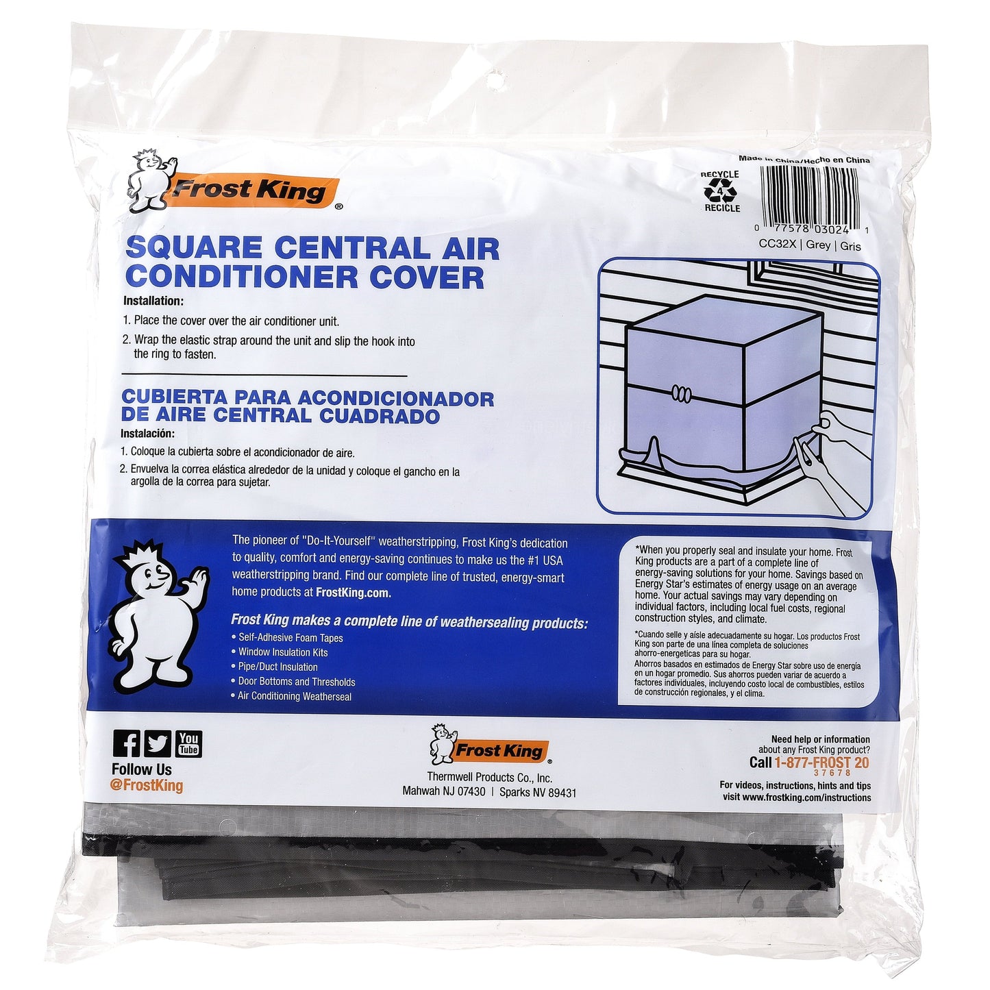 Frost King CC32XH Central Air Conditioner Square Cover. 34 x 34 x 30 x 9mm. Grey