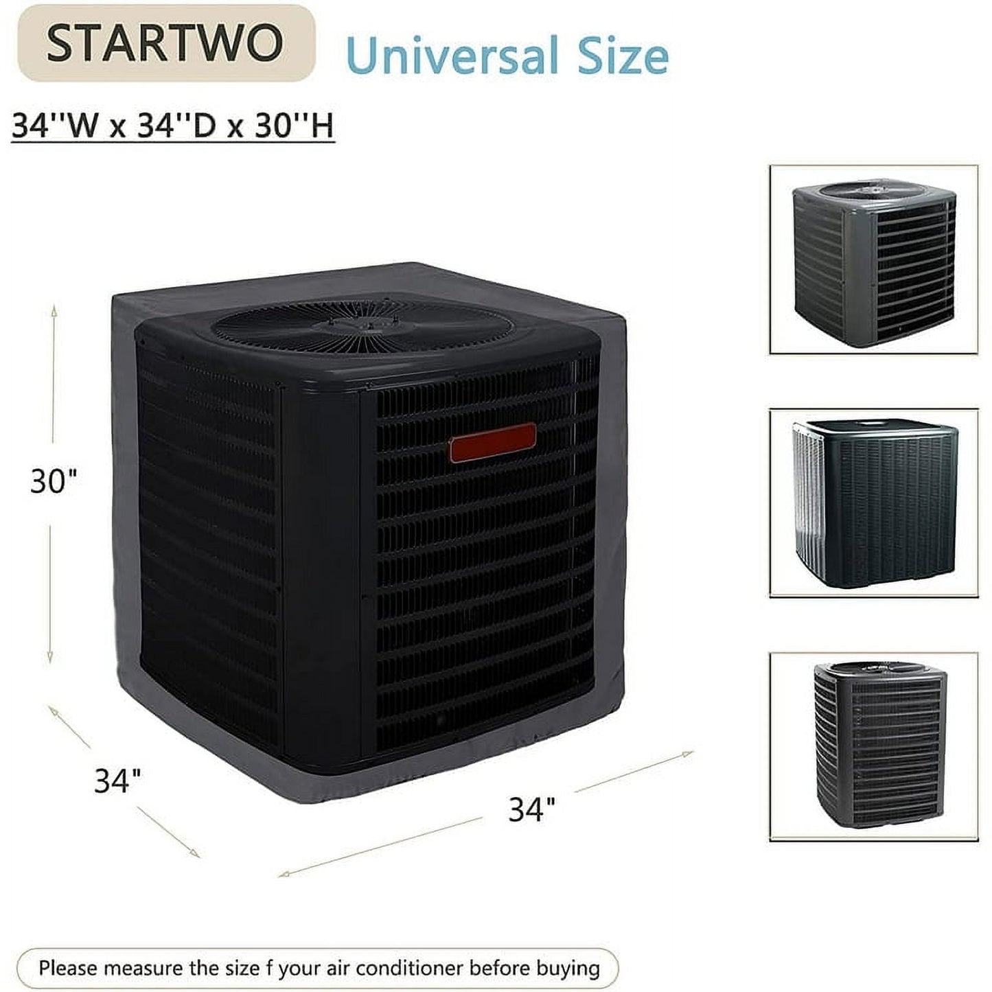 STARTWO Heavy Duty Waterproof Air Conditioner Cover Durable Year-Round AC Cover for Outdoor Protection Elastic Bottom for Secure Fit