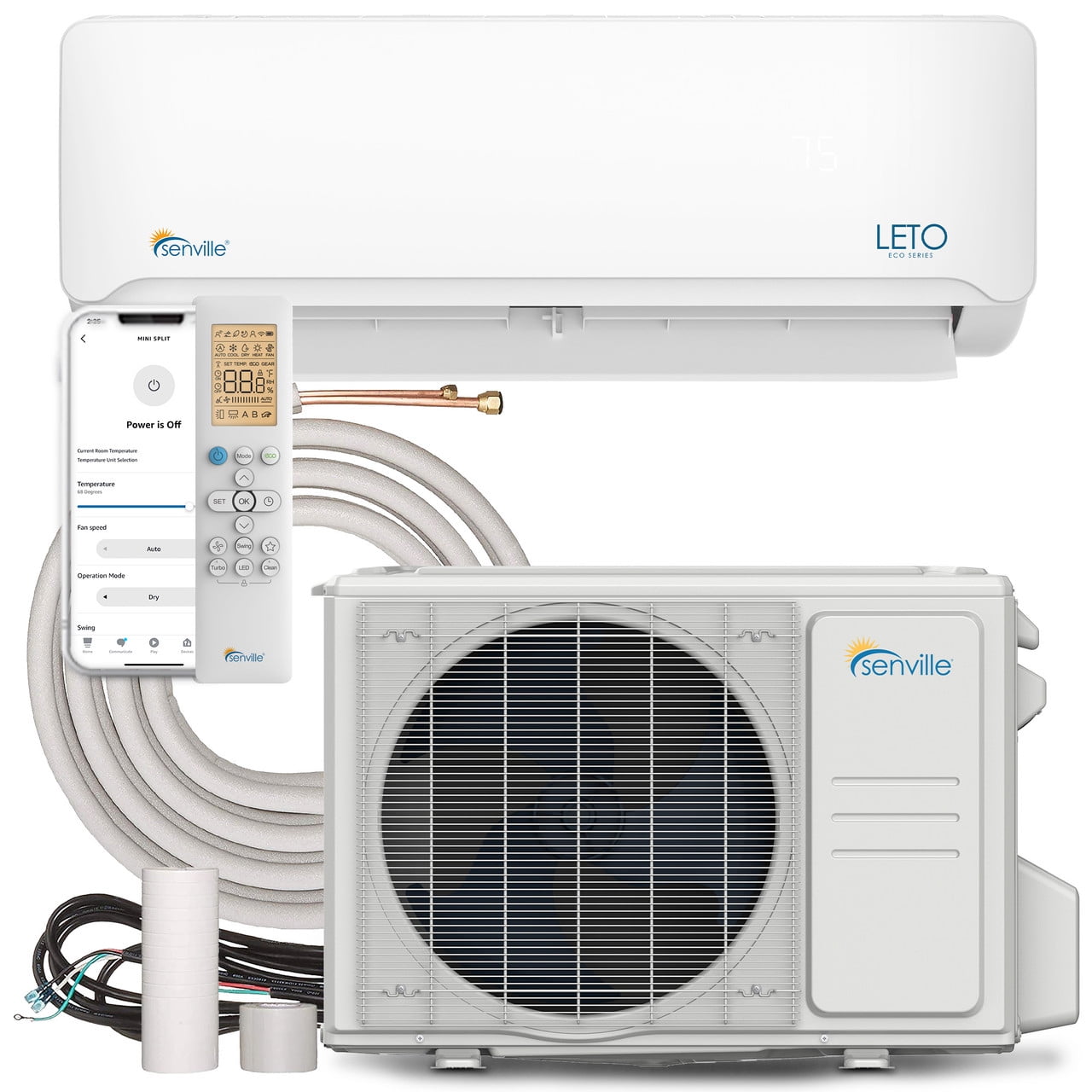 Senville 36000 BTU Mini Split Air Conditioner Heat Pump. LETO Series. 208/230V. Works with Alexa. White