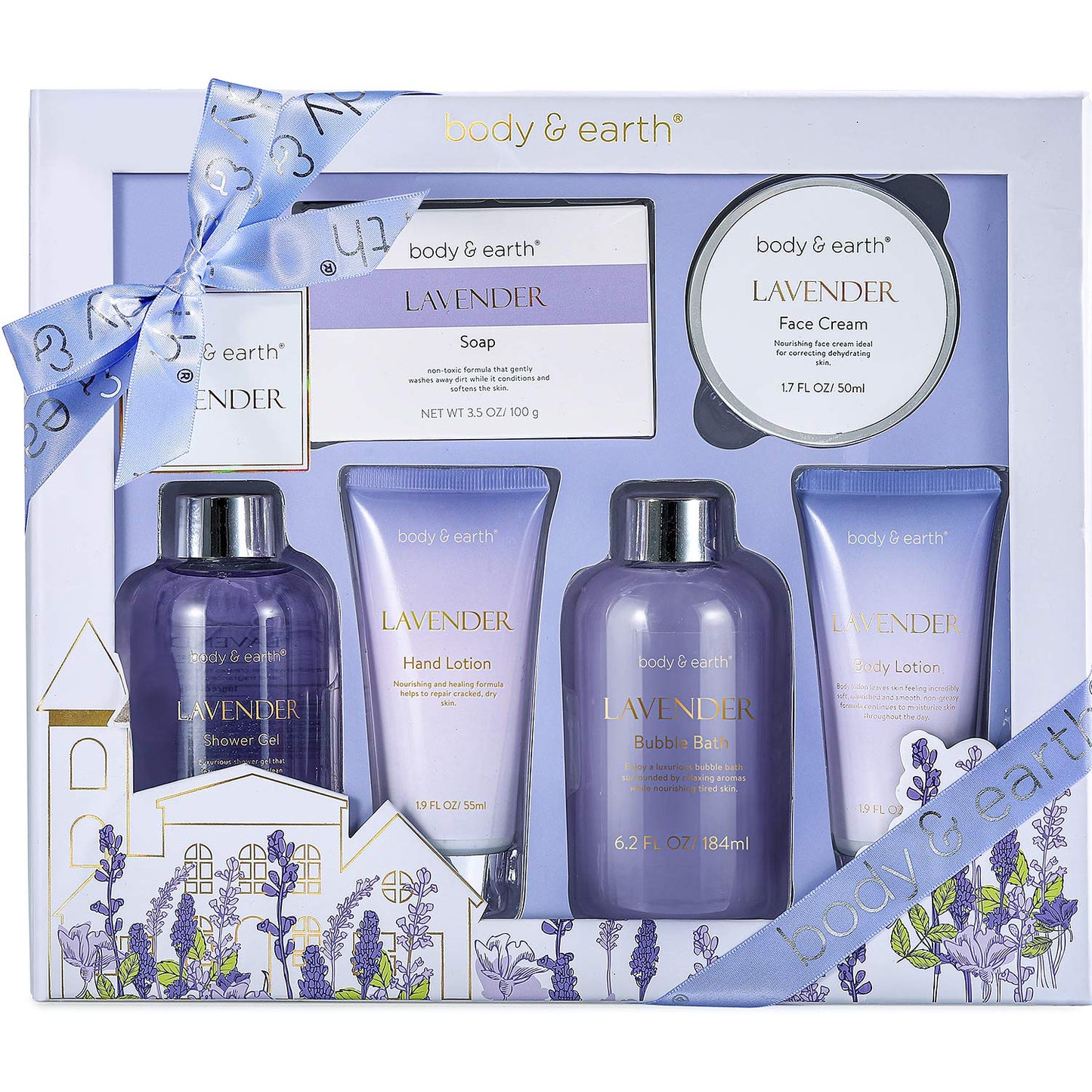 Spa Gifts for Women, Lavender Gift Set, Body & Earth 6 Pcs Bath Gift Sets, Self Care Gifts, Birthday Gifts for Women, Relaxing Spa Set, Valentine's Day Gifts for Her