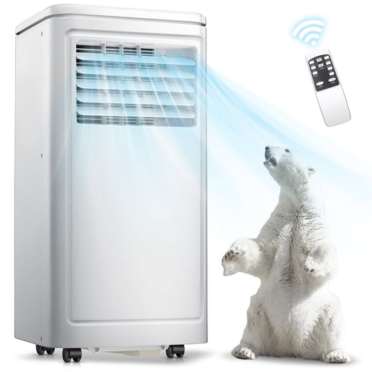 Auseo 5.000 BTU (8.000 BTU Ashare) Portable Air Conditioner - Up to 200 Sq. ft - 3 in 1. ECO Mode. 2 Fan Speeds. 24H Timer. Remote Control (White)