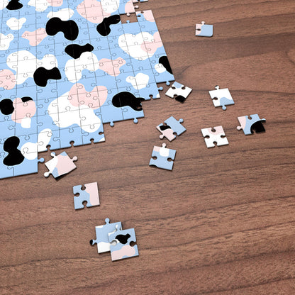 Puzzle Gift Blue Cow Print Puzzle for Her / Him