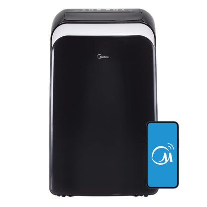 Midea 10.000 BTU (13.500 BTU ASHRAE) 115V Smart Portable Air Conditioner with Heat & Remote. Covers up to 450 Sq. ft.. MAP10HS1WBL. Black