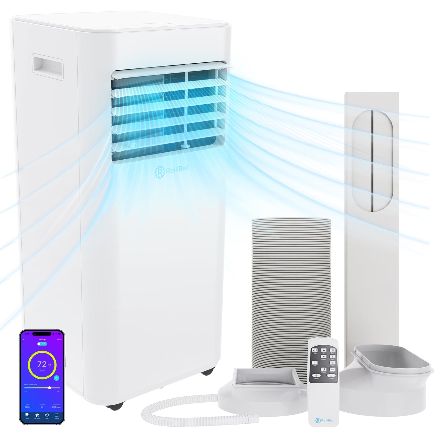 Rollicool 10.000 BTU Portable Air Conditioner Alexa & Wi-Fi Enabled Quiet Portable AC & Dehumidifier Covers Rooms up to 450 Sq ft